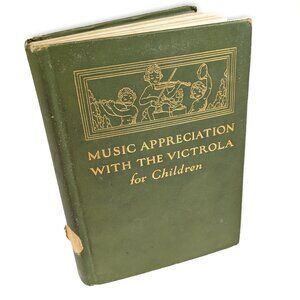 Antique Green & Gold Book Music Appreciation with Victrola art deco art nouveau
